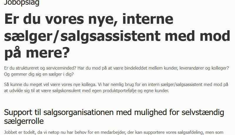 Toppen af et jobopslag på CKE’s website