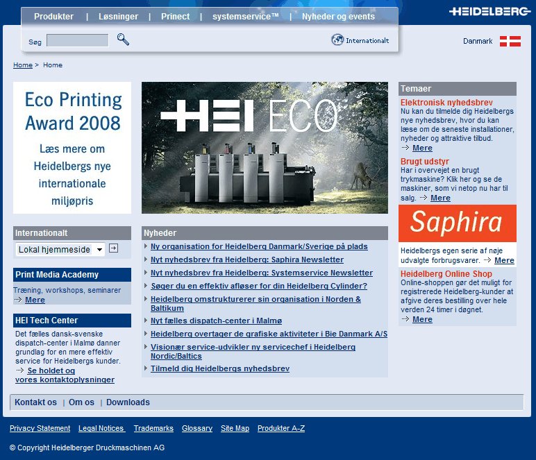 Skærmbillede af Heidelberg Danmarks website